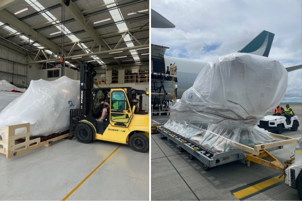Aircraft cargo being loaded for international shipping by B&H Worldwide.