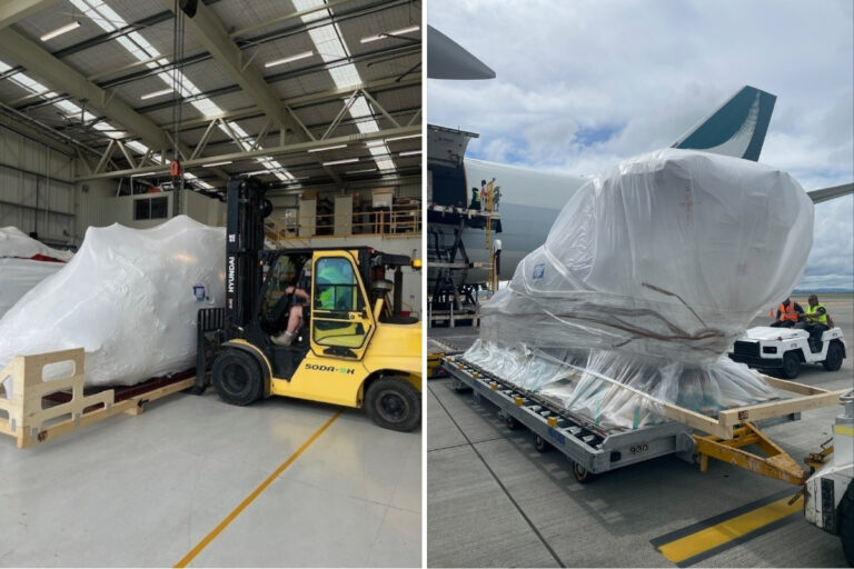Aircraft cargo being loaded for international shipping by B&H Worldwide.