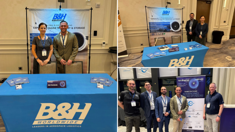 B&H Worldwide logistics team at aerospace industry event.